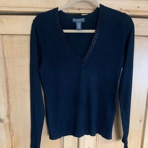 Banana Republic Black Sequin Trim V-Neck Sweater